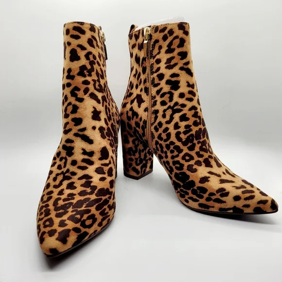 New Tan Leopard Print Olyvia Block Heel Zip Ankle Bootie Sz 7 - Picture 10 of 14